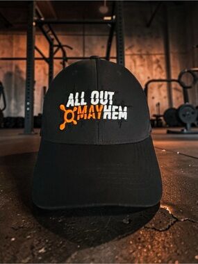 Orange Theory Fitness Black Baseball Cap Mesh Hat All Out Mayhem Adjustable EUC